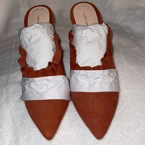 LOEFFLER RANDALL DUSTY ROSE RUFFLED MULE SZ 10B